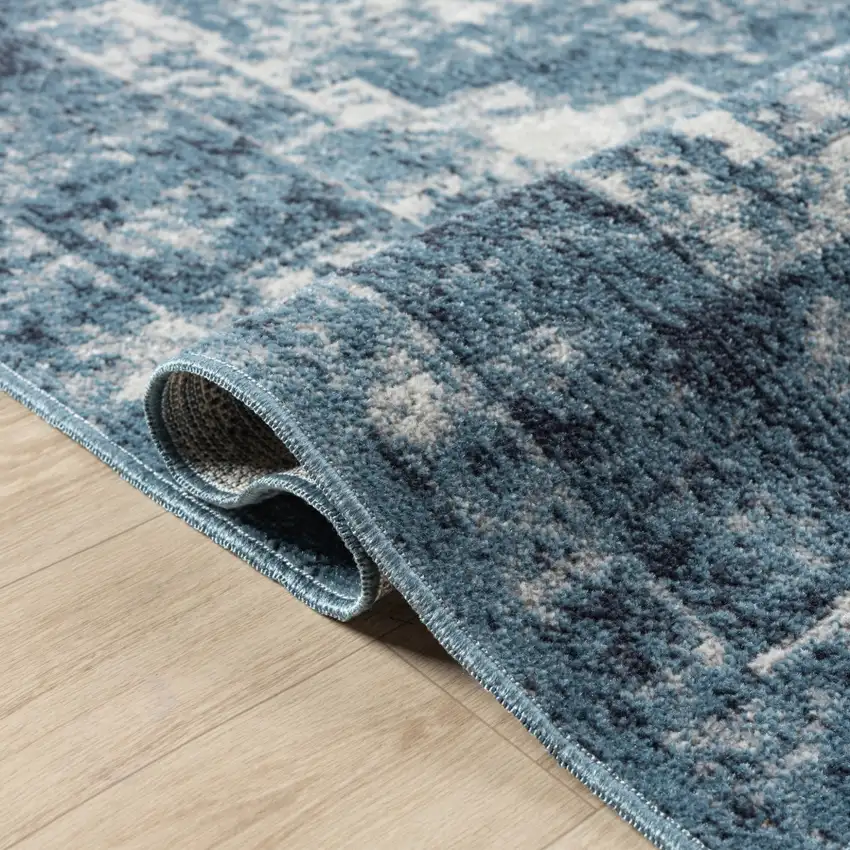 Blue And Ivory Medallion Distressed Washable Area Rug Photo 9