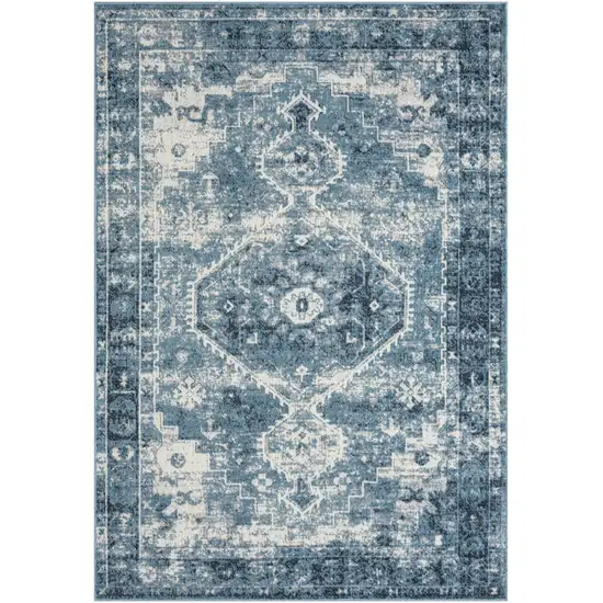Blue And Ivory Medallion Distressed Washable Area Rug Photo 2