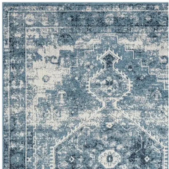 Blue And Ivory Medallion Distressed Washable Area Rug Photo 4