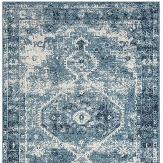 Blue And Ivory Medallion Distressed Washable Area Rug Photo 5