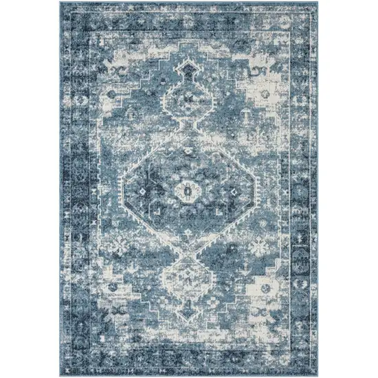 Blue And Ivory Medallion Distressed Washable Area Rug Photo 3