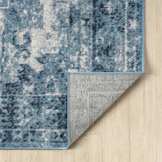 Blue And Ivory Medallion Distressed Washable Area Rug Photo 8