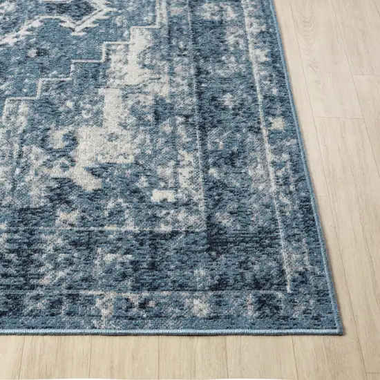 Blue And Ivory Medallion Distressed Washable Area Rug Photo 7