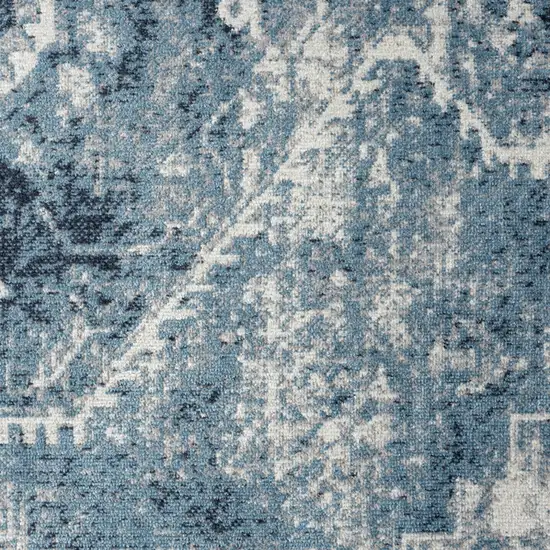 Blue And Ivory Medallion Distressed Washable Area Rug Photo 9