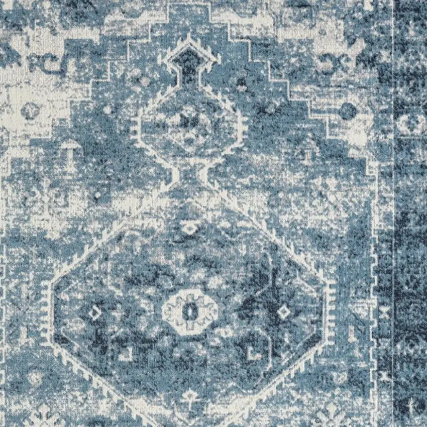 Blue And Ivory Medallion Distressed Washable Area Rug Photo 2