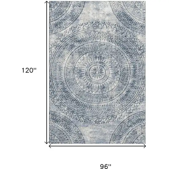 Blue And Ivory Medallion Washable Area Rug With UV Protection Photo 3
