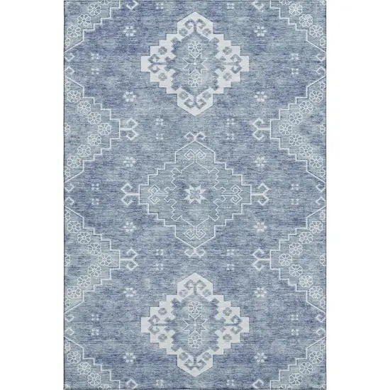 Blue And Ivory Medallion Washable Area Rug With UV Protection Photo 1