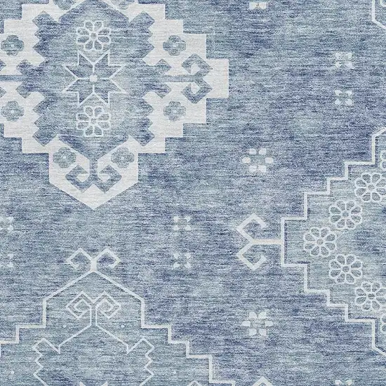 Blue And Ivory Medallion Washable Area Rug With UV Protection Photo 3