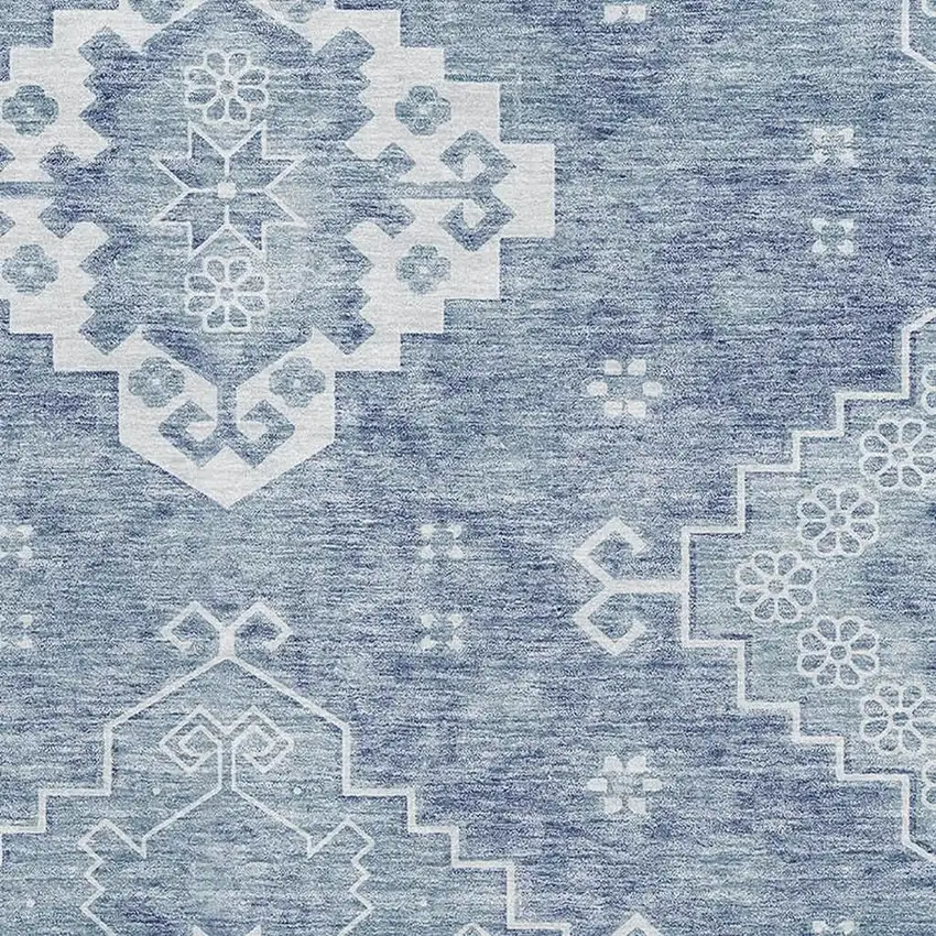 Blue And Ivory Medallion Washable Area Rug With UV Protection Photo 3