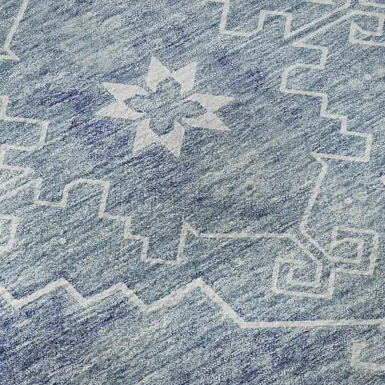 Blue And Ivory Medallion Washable Area Rug With UV Protection Photo 9