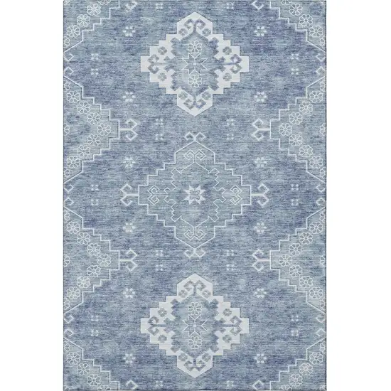 Blue And Ivory Medallion Washable Area Rug With UV Protection Photo 3
