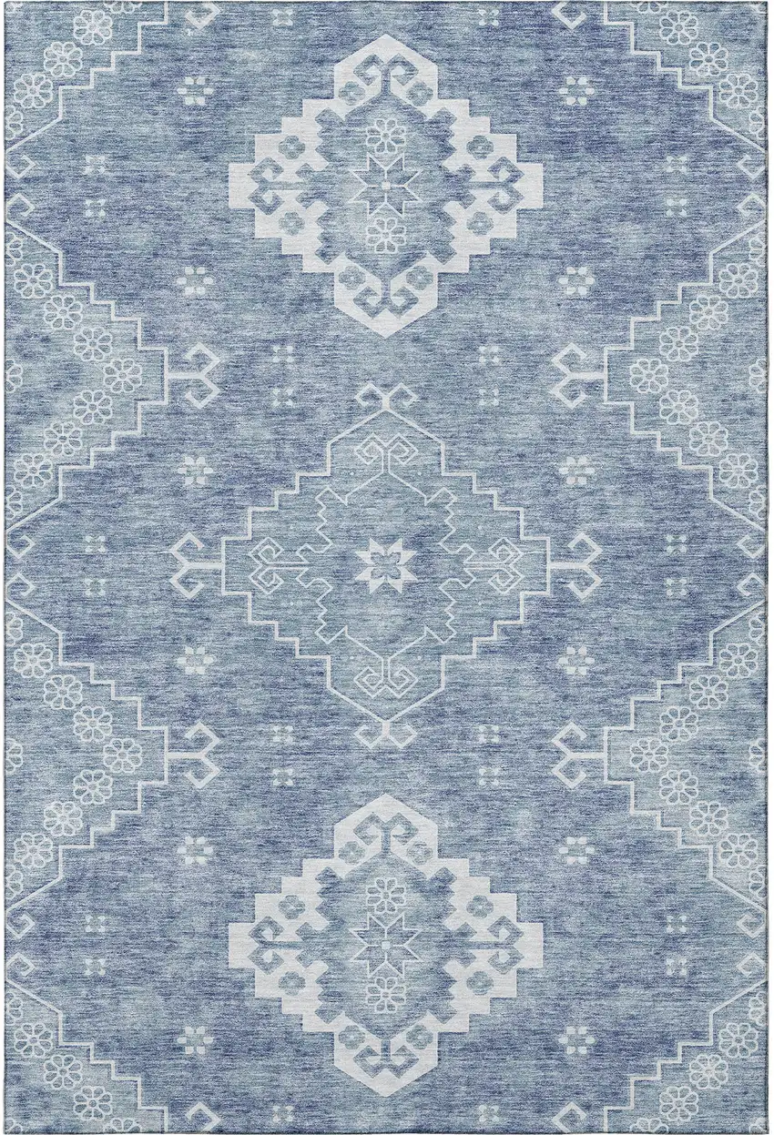 Blue And Ivory Medallion Washable Area Rug With UV Protection Photo 3