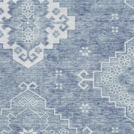 Blue And Ivory Medallion Washable Area Rug With UV Protection Photo 4