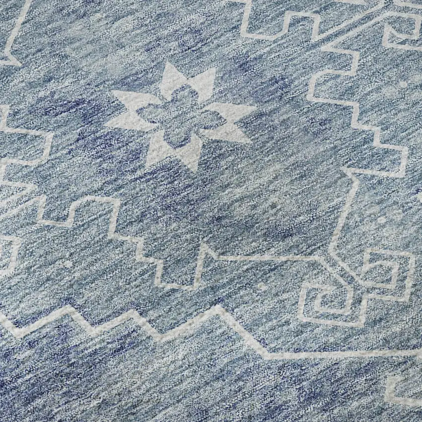 Blue And Ivory Medallion Washable Area Rug With UV Protection Photo 7