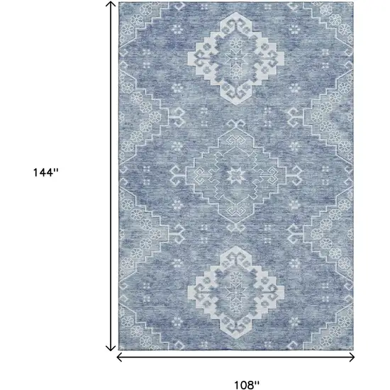 Blue And Ivory Medallion Washable Area Rug With UV Protection Photo 3