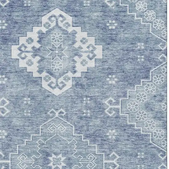 Blue And Ivory Medallion Washable Area Rug With UV Protection Photo 3