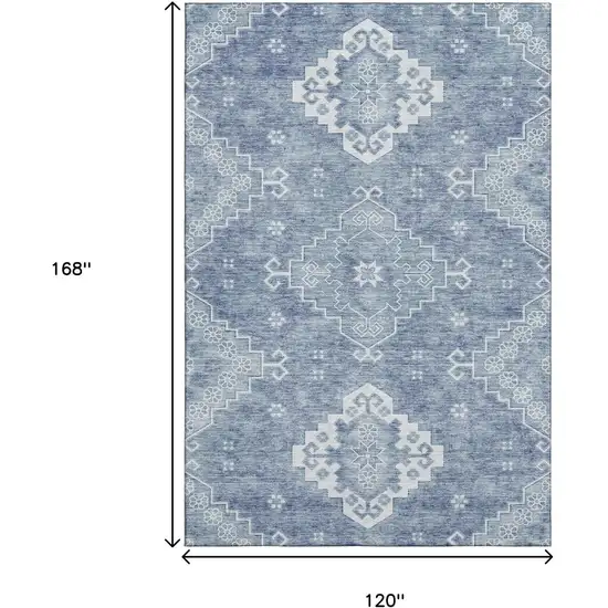 Blue And Ivory Medallion Washable Area Rug With UV Protection Photo 3