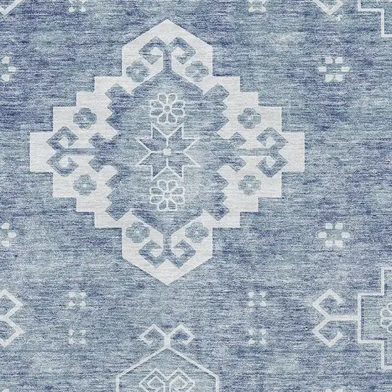 Blue And Ivory Medallion Washable Area Rug With UV Protection Photo 3