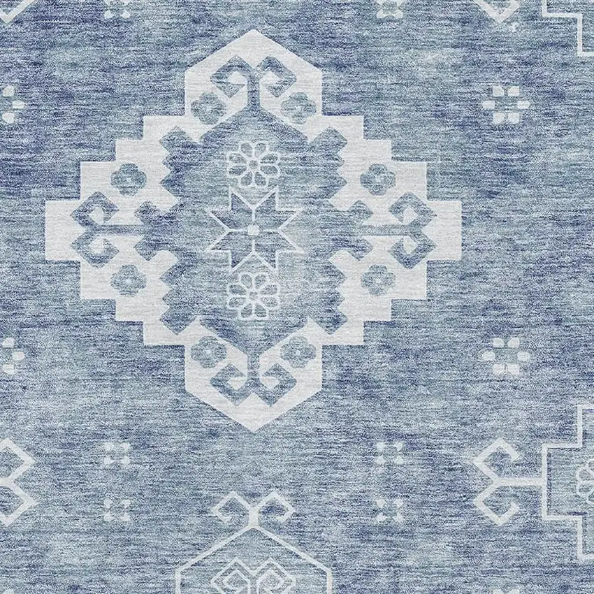 Blue And Ivory Medallion Washable Area Rug With UV Protection Photo 3