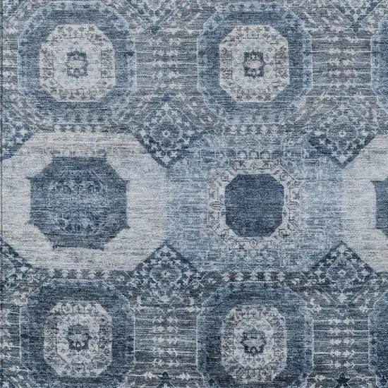Blue And Ivory Medallion Washable Indoor Outdoor Area Rug Photo 3