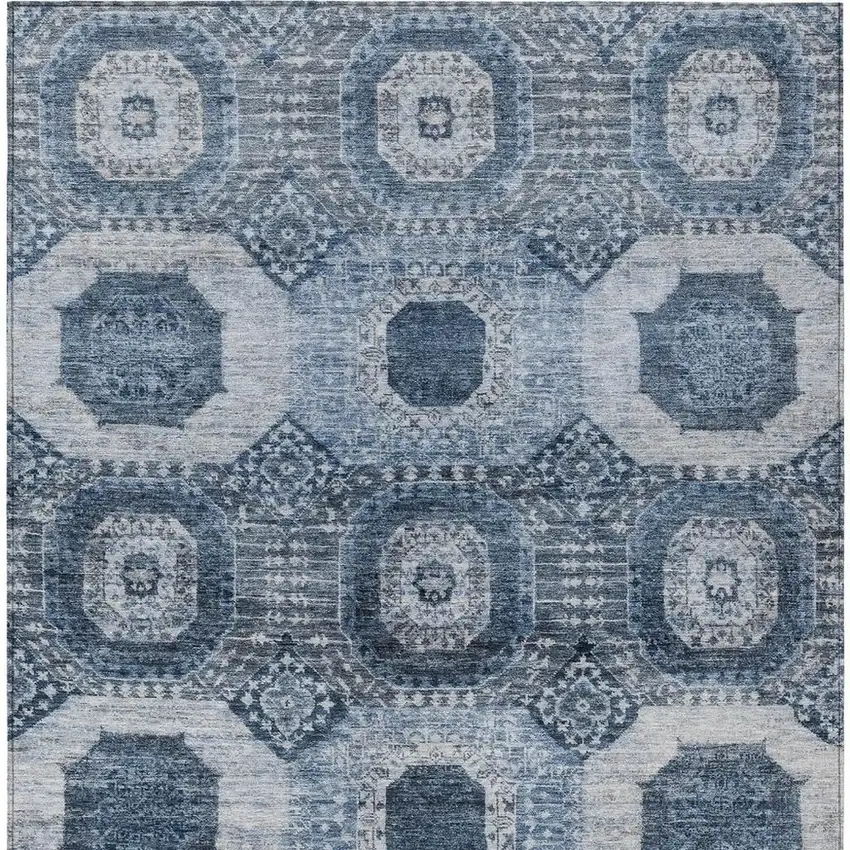 Blue And Ivory Medallion Washable Indoor Outdoor Area Rug Photo 4