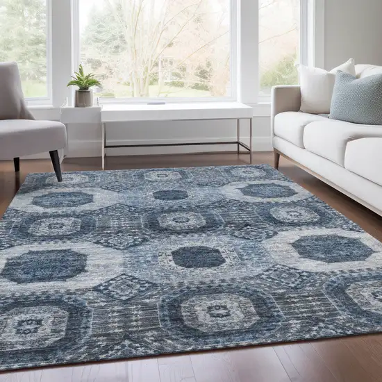 Blue And Ivory Medallion Washable Indoor Outdoor Area Rug Photo 7