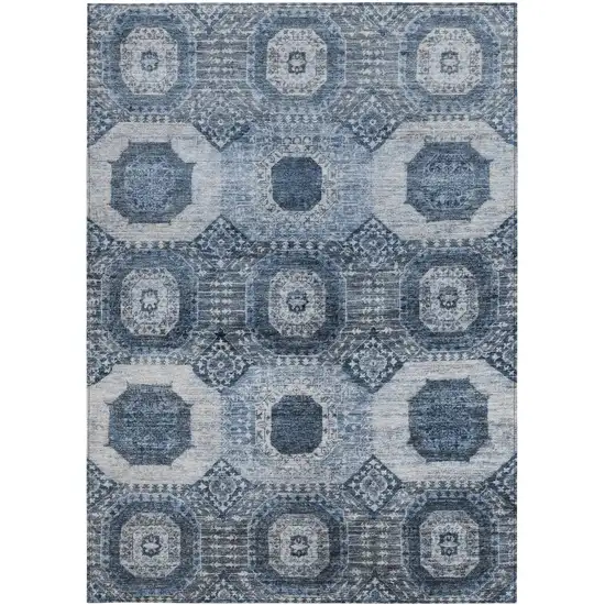 Blue And Ivory Medallion Washable Indoor Outdoor Area Rug Photo 3
