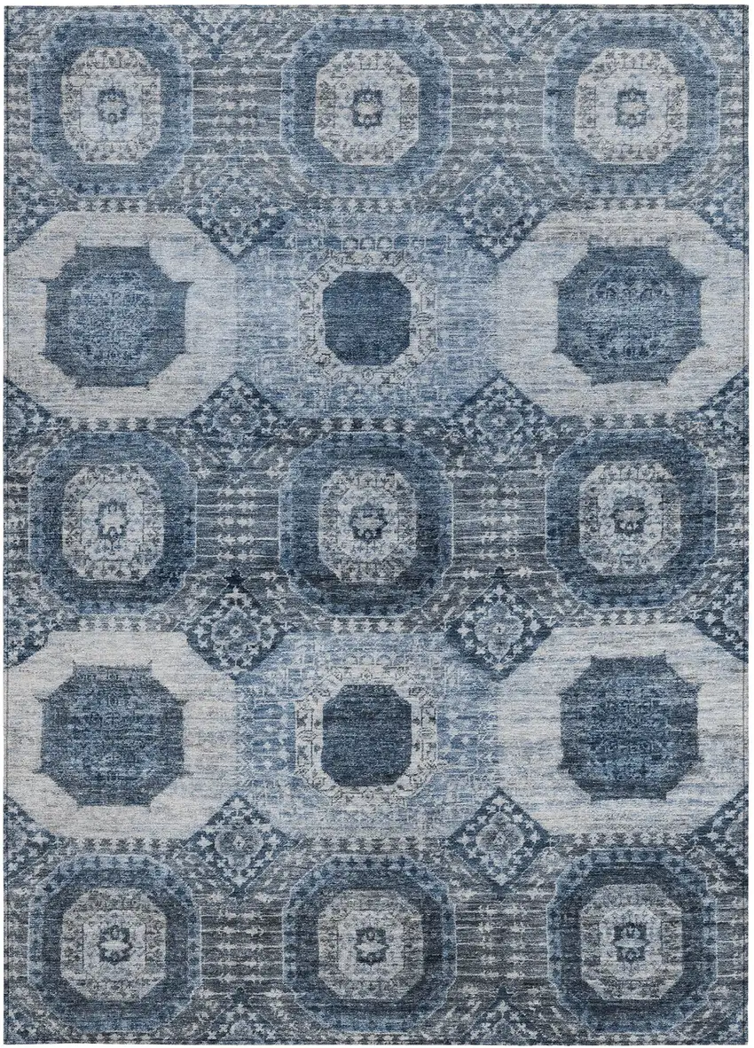 Blue And Ivory Medallion Washable Indoor Outdoor Area Rug Photo 4