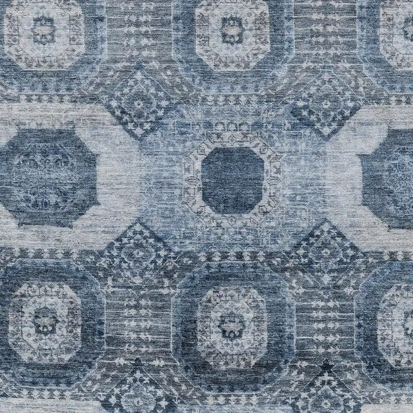 Blue And Ivory Medallion Washable Indoor Outdoor Area Rug Photo 3