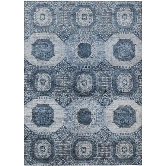 Blue And Ivory Medallion Washable Indoor Outdoor Area Rug Photo 1