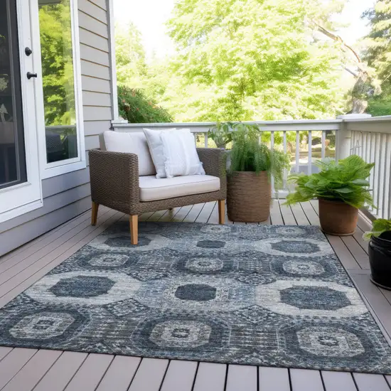 Blue And Ivory Medallion Washable Indoor Outdoor Area Rug Photo 8