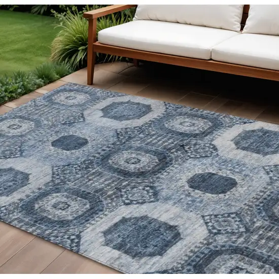 Blue And Ivory Medallion Washable Indoor Outdoor Area Rug Photo 2