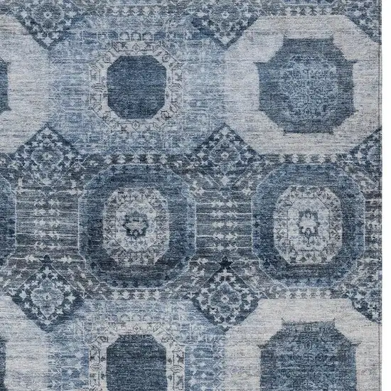 Blue And Ivory Medallion Washable Indoor Outdoor Area Rug Photo 4