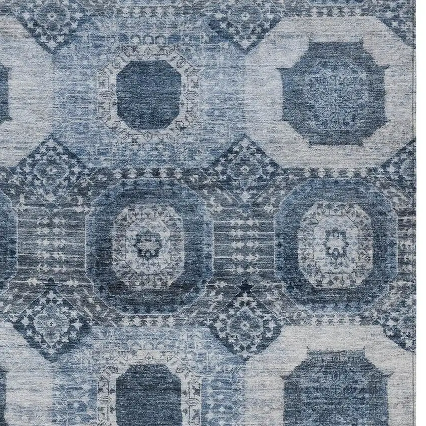 Blue And Ivory Medallion Washable Indoor Outdoor Area Rug Photo 4