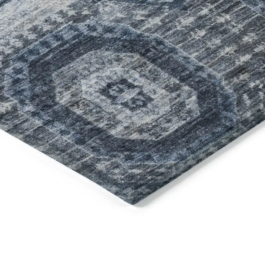 Blue And Ivory Medallion Washable Indoor Outdoor Area Rug Photo 9