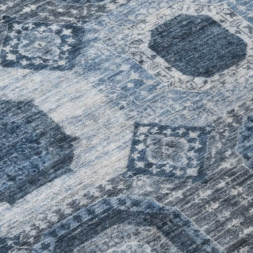 Blue And Ivory Medallion Washable Indoor Outdoor Area Rug Photo 8