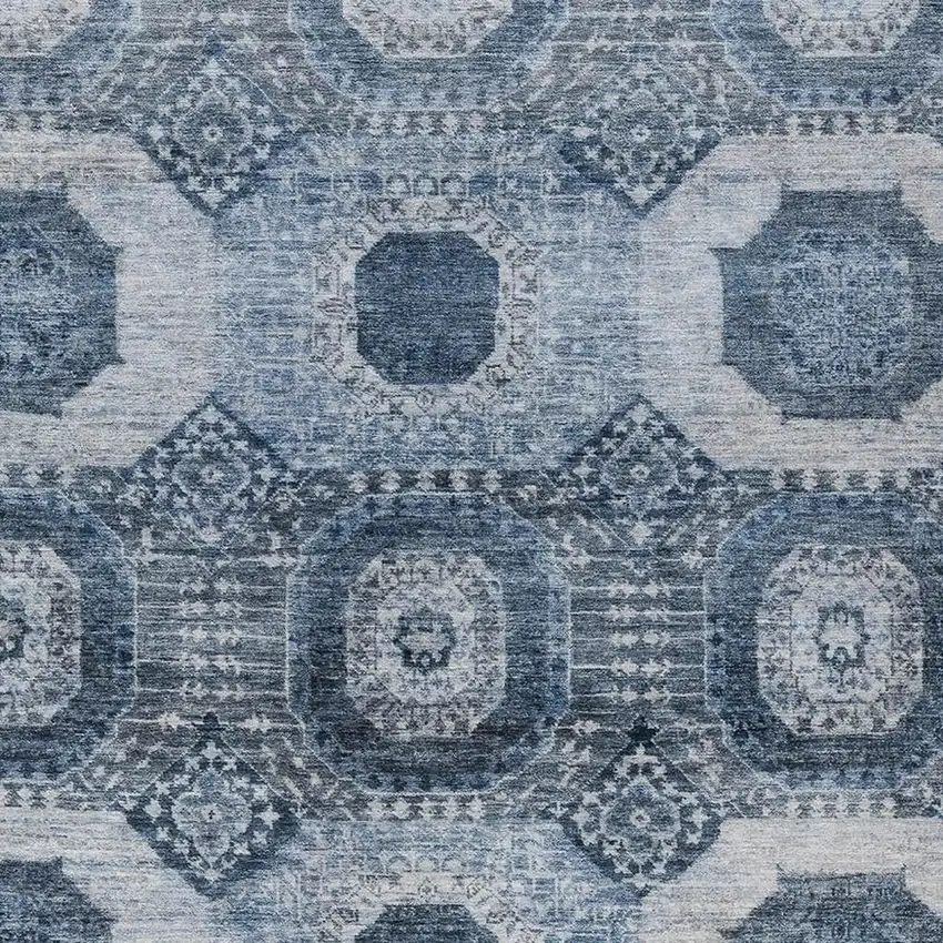 Blue And Ivory Medallion Washable Indoor Outdoor Area Rug Photo 6