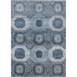 Photo of Blue And Ivory Medallion Washable Indoor Outdoor Area Rug