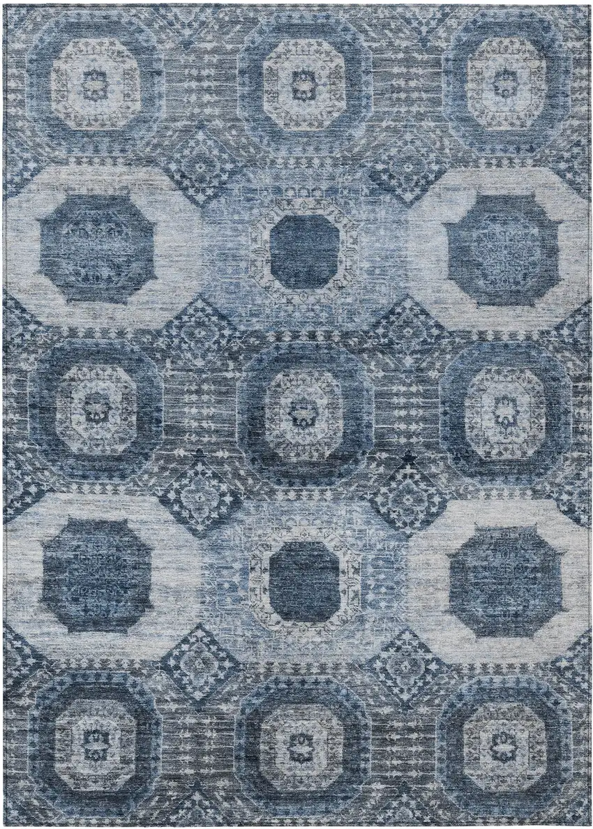 Blue And Ivory Medallion Washable Indoor Outdoor Area Rug Photo 1