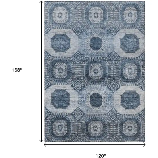 Blue And Ivory Medallion Washable Indoor Outdoor Area Rug Photo 9