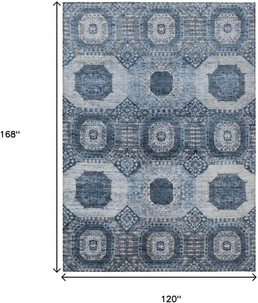 Blue And Ivory Medallion Washable Indoor Outdoor Area Rug Photo 9