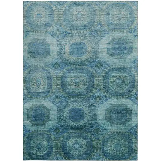 Blue And Ivory Medallion Washable Indoor Outdoor Area Rug Photo 3
