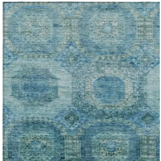 Blue And Ivory Medallion Washable Indoor Outdoor Area Rug Photo 4