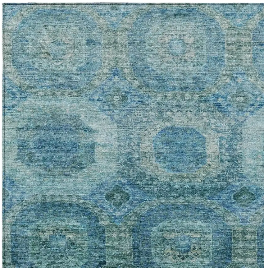 Blue And Ivory Medallion Washable Indoor Outdoor Area Rug Photo 4
