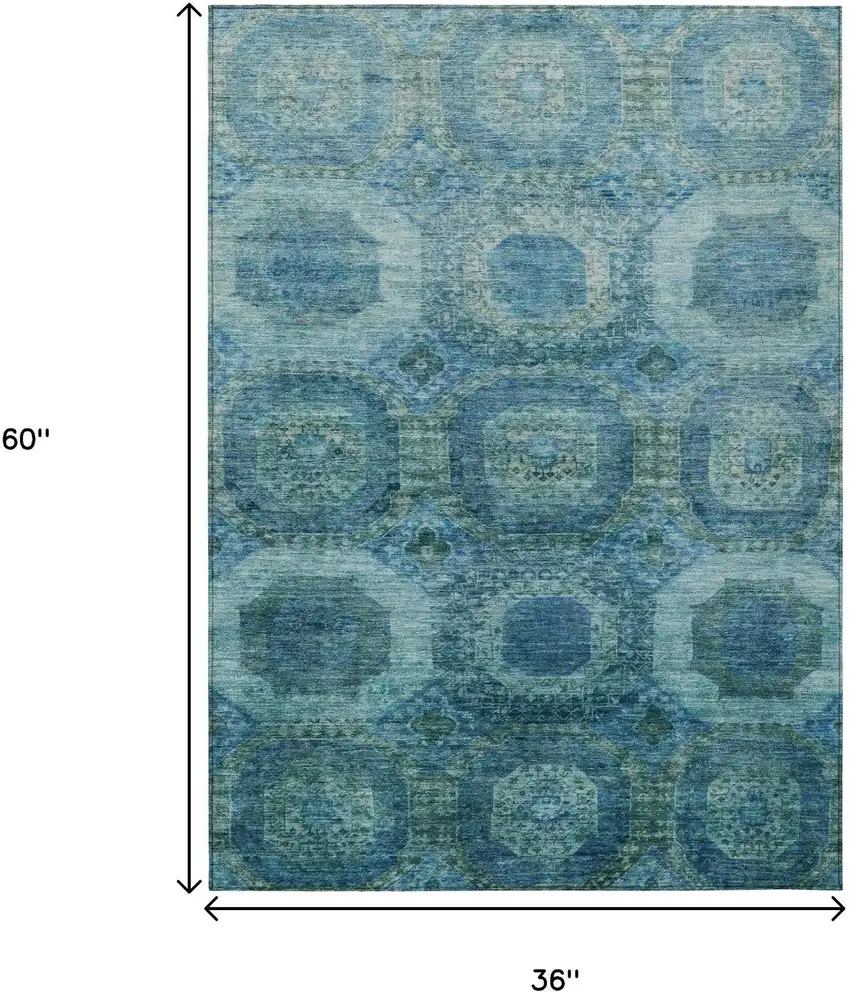Blue And Ivory Medallion Washable Indoor Outdoor Area Rug Photo 9