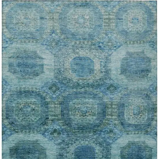 Blue And Ivory Medallion Washable Indoor Outdoor Area Rug Photo 6