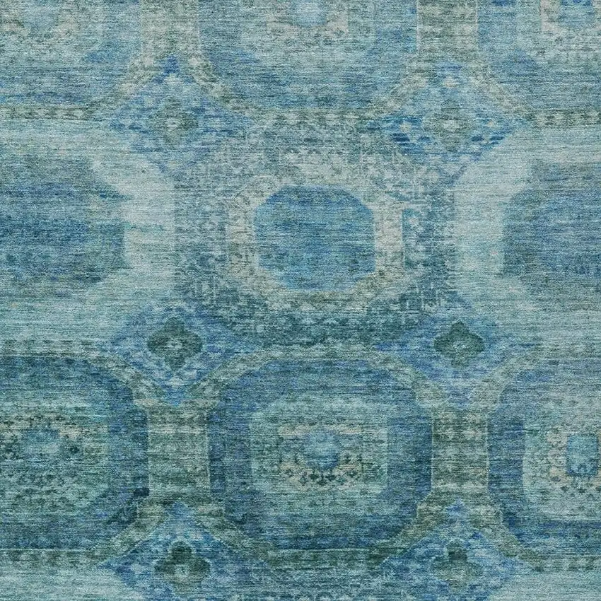 Blue And Ivory Medallion Washable Indoor Outdoor Area Rug Photo 4