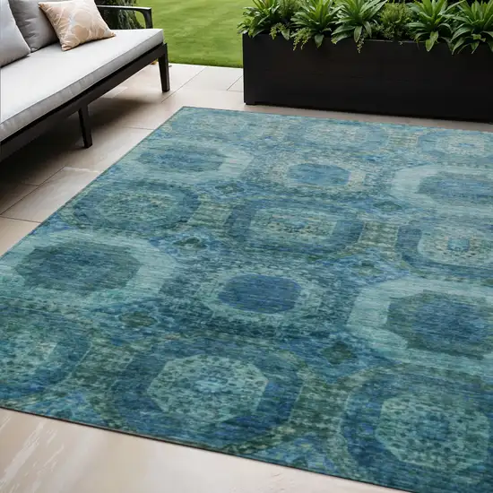 Blue And Ivory Medallion Washable Indoor Outdoor Area Rug Photo 2