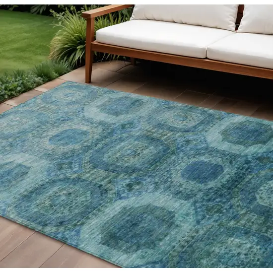Blue And Ivory Medallion Washable Indoor Outdoor Area Rug Photo 2