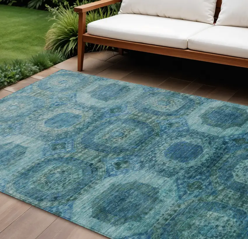 Blue And Ivory Medallion Washable Indoor Outdoor Area Rug Photo 2